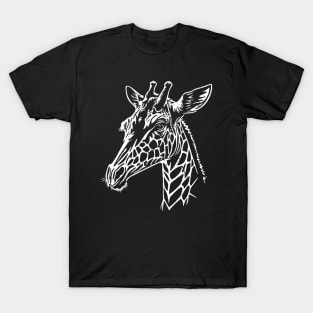 Realistic Minimal Giraffe Head Distressed Design - White T-Shirt